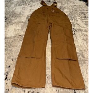 Vintage Round House Brown Duck Canvas Bib Overalls Double Knee Mens Sz 42 X 30